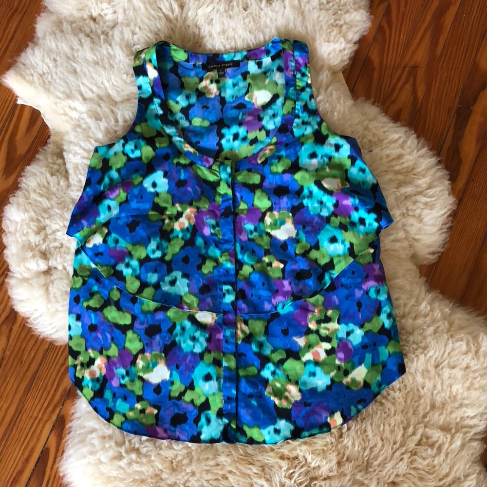 Cynthia Steffe Floral Racer Back Blouse Sz S